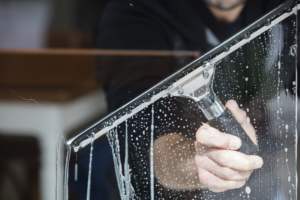 window cleaning with a squeegee
