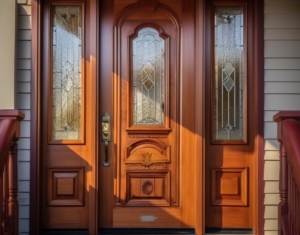 large wooden door on residential home