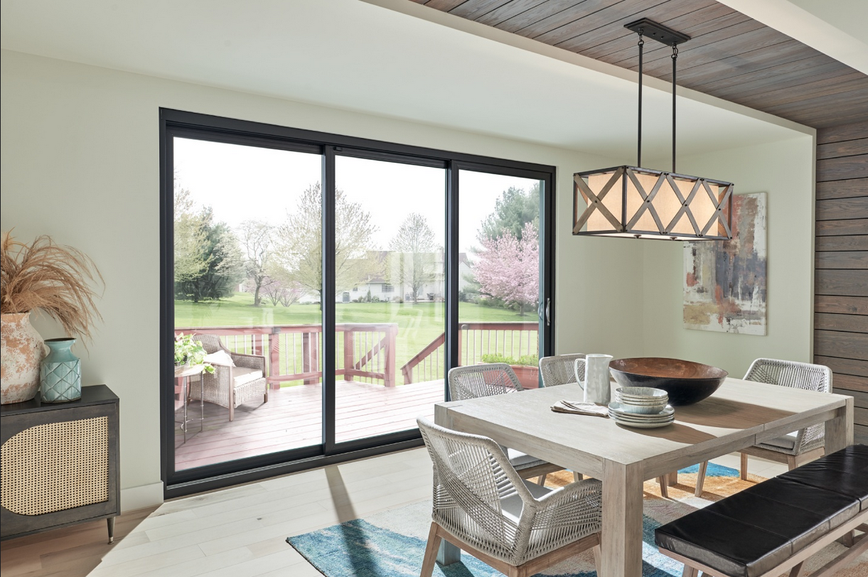 sliding glass windows that lead into the backyard. interior of a home
