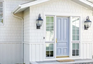 close up of white james hardie siding