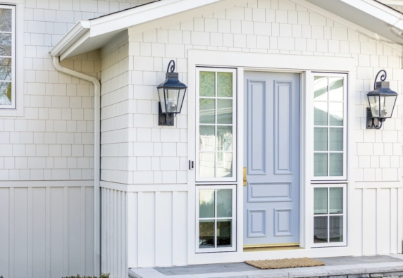 close up of white james hardie siding